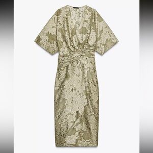 Elegant Olive Green Floral Dress